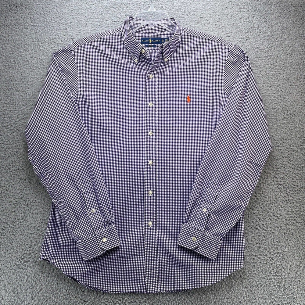 Polo Ralph Lauren Shirt Mens XL Purple Gingham Check Poplin Slim Fit Casual